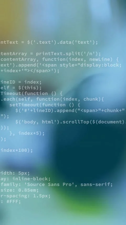 Programming code animation over blurred molecular structure in scientific Stockbeeldmateriaal 343682165