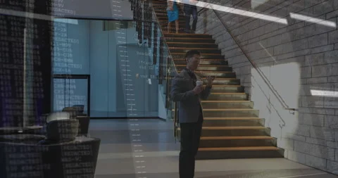 Programming code animation over business people in modern office building Stock-Footage 304866547