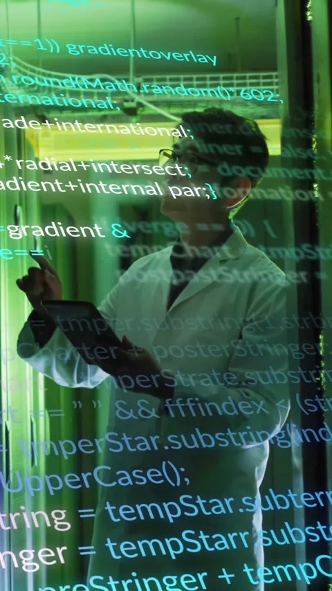 Programming code animation over scientist working in laboratory with tablet Vídeo Stock 344244273
