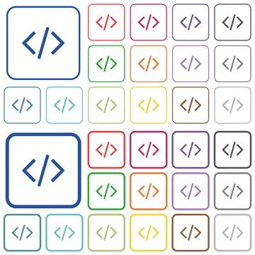 Programming code color outlined flat icons Stock Illustration