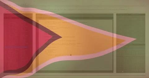 Programming code on computer screen with abstract shapes image over it Stockfoto's