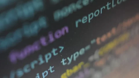 Programming code develop animation on computer screen display. Stock Footage 267088348