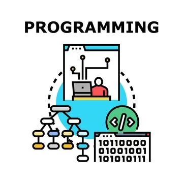 Programming code development and software engineering concept Illustrazione stock