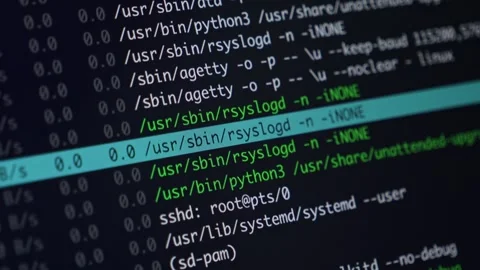 Programming code on a digital display highlights system processes and comma.. Stock Footage 318832069