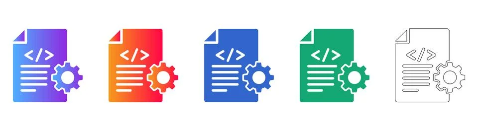 Programming Code Document with Gear Icon Set Stock Illustration