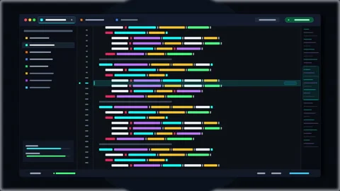 Programming code editor software interface animation with syntax highlighting Vídeo Stock 347212721
