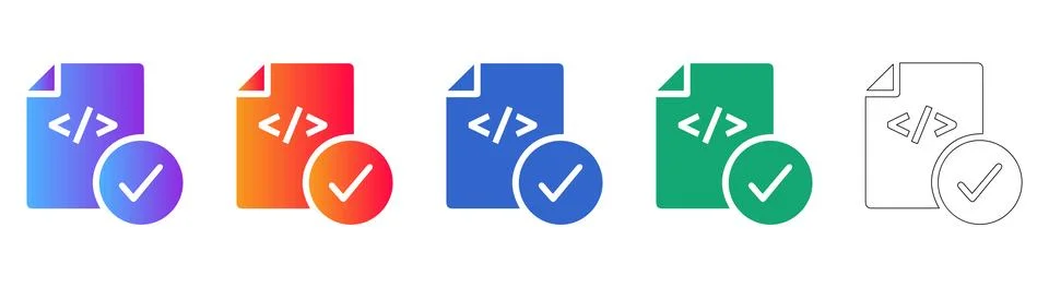 Programming Code File and Checkmark Icons for Task Validation Stock Illustration