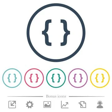 Programming code flat color icons in round outlines Stockillustratie