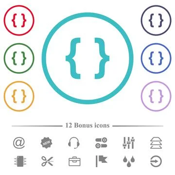 Programming code flat color icons in circle shape outlines 스톡 일러스트