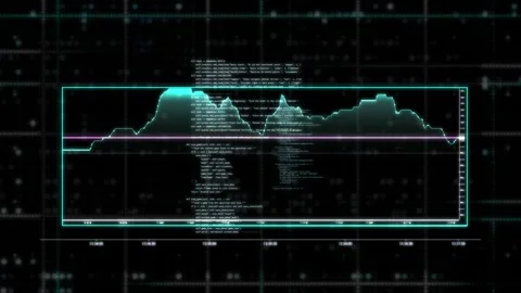 Programming code with flickering graph. Live update of information on stock  Stock Footage 306809721