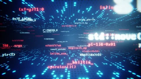 Programming code flying through a digital information cyberspace 스톡 동영상 335760618