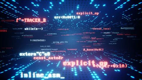 Programming code flying through a digital information cyberspace Stockillustratie