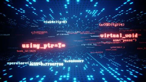 Programming code flying through a digital information cyberspace Stock Illustration