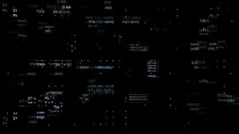 Programming code forming a digital universe with glowing particles 스톡 사진