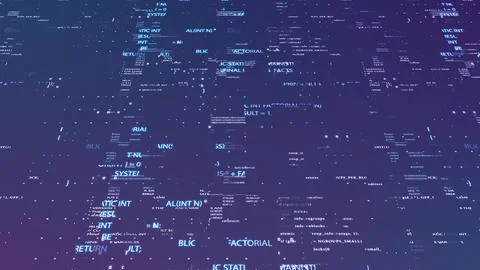 Programming code forming a futuristic data stream, software language flow, .. Stock Illustration