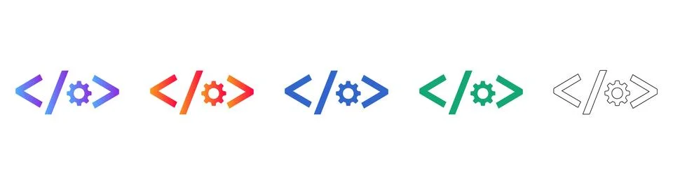 Programming Code Gear Icons Set Stock Illustration