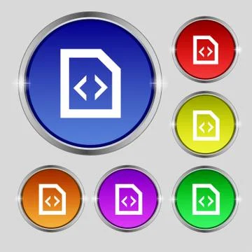 Programming code icon sign. Round symbol on bright colourful buttons. 스톡 일러스트