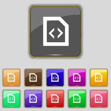 Programming code icon sign. Set with eleven colored buttons for your site. Stock Illustration