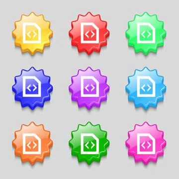 Programming code icon sign. symbol on nine wavy colourful buttons. Vector Stock Illustration