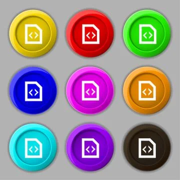 Programming code icon sign. symbol on nine round colourful buttons. Stock Illustration