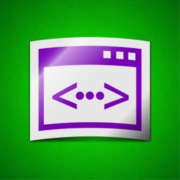 Programming code icon sign. Symbol chic colored sticky label on green background Stock Illustration