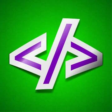 Programming code icon sign. Symbol chic colored sticky label on green background 스톡 일러스트