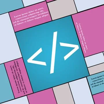 Programming code icon symbol Flat modern web design with long shadow and space f 스톡 일러스트