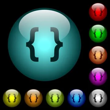 Programming code icons in color illuminated glass buttons Stockillustratie