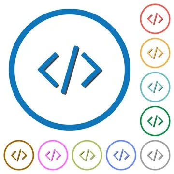 Programming code icons with shadows and outlines Stock Illustration
