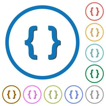 Programming code icons with shadows and outlines Illustrazione stock