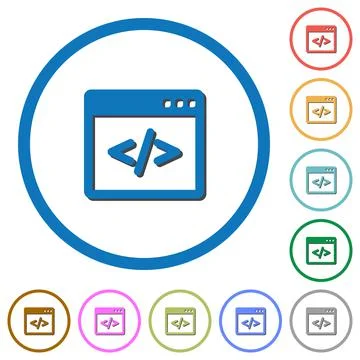 Programming code icons with shadows and outlines Stock Illustration