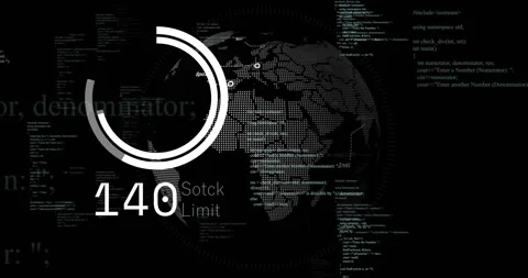 Programming code initiating globe rotation and gauge updating for visualizing Stock Footage 310429473