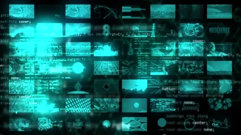 Programming code language with blue tint collage montage of many futuristic  Stock Footage 246682509