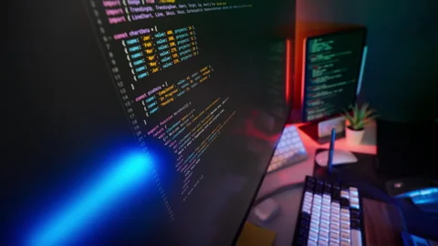 Programming Code Lines IT support Modern Studio computer equipment Stock Footage 313823084