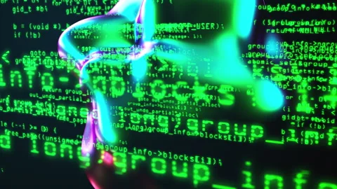 Programming code with metaballs Stock Footage 309446692