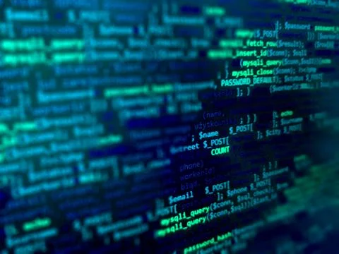 Programming code on monitor screen. Developer work. Abstract background for s 写真素材