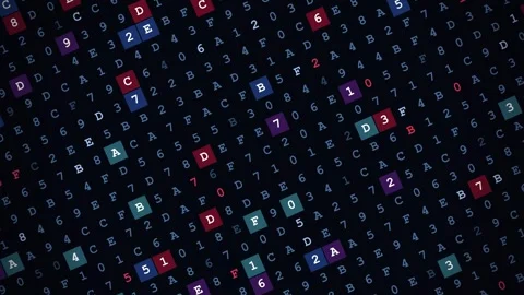 Programming code moving through a digital grid of hexadecimal data and colorf Stock Footage 346705748