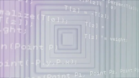 Programming code overlay on gradient background with white geometric shapes Stock Footage 305080328