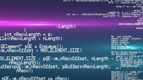 Programming code overlay moving over gradient interface, featuring pointers, Stock Footage 307884119