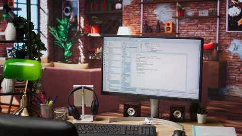 Programming code on PC display used for developing software programs 库存照片