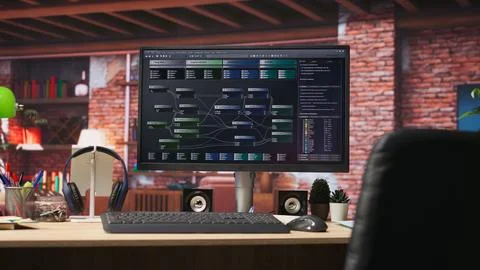 Programming code on PC display used for developing software programs Foto stock