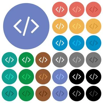 Programming code round flat multi colored icons Stock Illustration