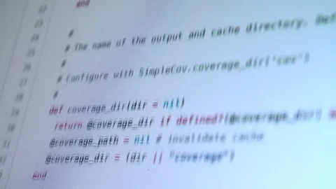 Programming code running down a computer screen terminal Video stock 70460048
