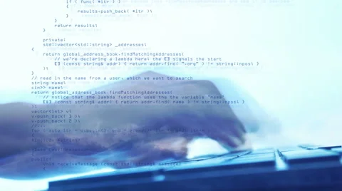 Programming code running with man typing on keyboard , Concept Stock Footage 65392471
