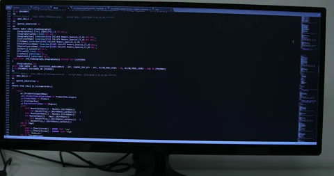 Programming Code Running Over Computer Screen Terminal. Stock Footage 243623852
