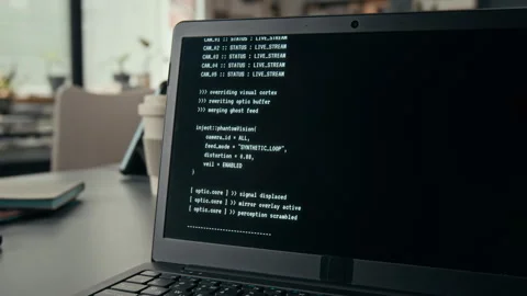 Programming Code Running on Screen of Laptop Placed on Work Desk in IT Office Stock Footage 329609080