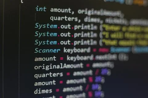 Programming code on a screen. Stock Photos