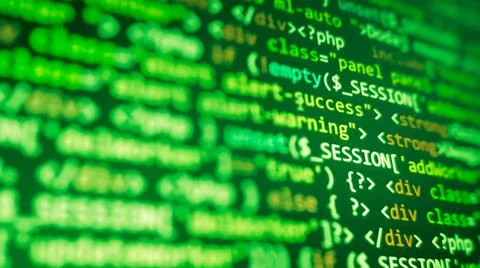 Programming code screen of software developer. Software Programming Work Time Foto stock