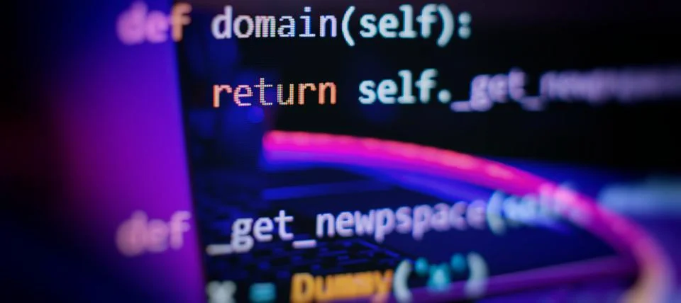 Programming code screen of software developer. Software Programming Work Ti.. 스톡 사진