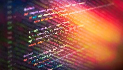 Programming code screen of software developer. Software Programming Work Ti.. Stockfoto's